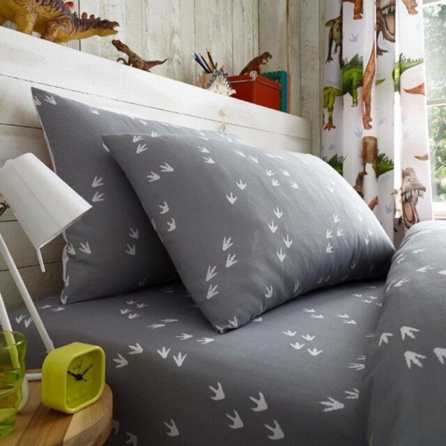 Rawrsome Dinosaur Footprints Single Fitted Sheet & Pillowcase Set