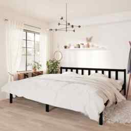 Bed Frame Black Solid Pinewood 200x200 Cm Vidaxl