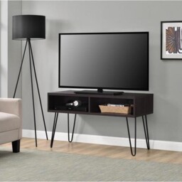Owen Espresso Retro Tv Stand Wooden Metal Table Furniture With Shelves