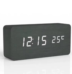 Wooden Led Digital Alarm Clock Bedside Desk Clock Modern Wood Effect