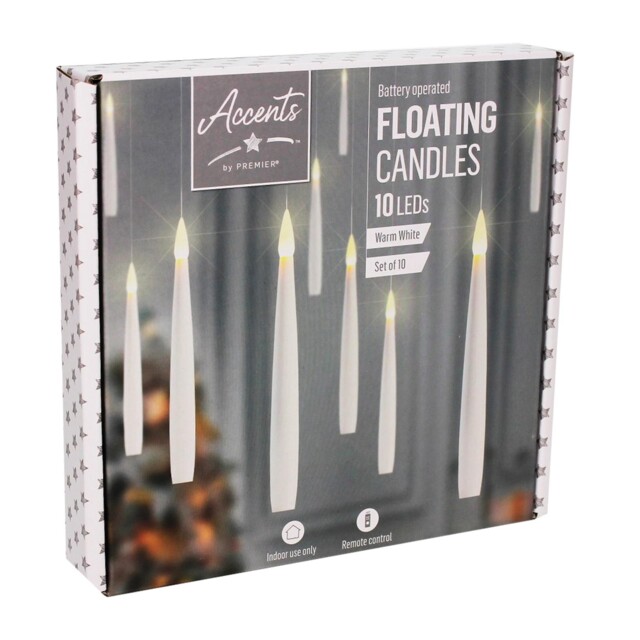 10 Floating Candles Battery Operated Warm White Lights Christmas