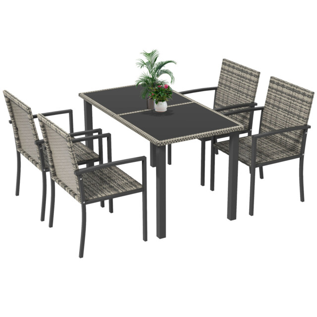 Outsunny 4 Seater Rattan Garden Furniture Set With Glass Tabletop -