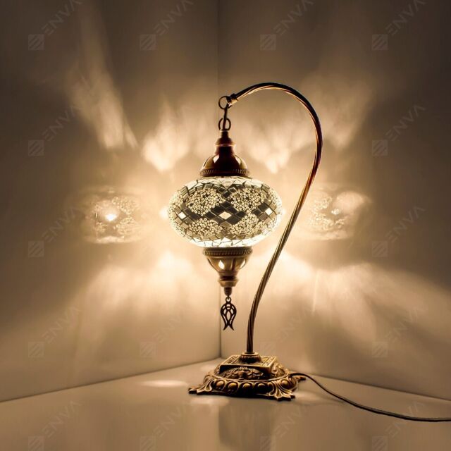 Turkish Moroccan Handmade Swan Neck Mosaic Desk Table Lamp Light Large