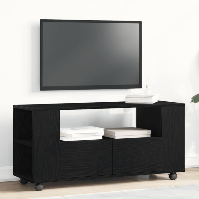 Tv Cabinet With Wheels Black Oak 102x34.5x43 Cm Engineered Wood Vidaxl