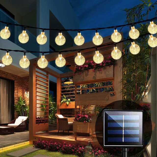 60 Led Solar Garden String Lights 36ft Waterproof Crystal Ball Warm