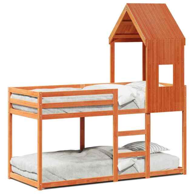 Bunk Bed With Roof Wax Brown 90x200 Cm Solid Wood Pine Vidaxl