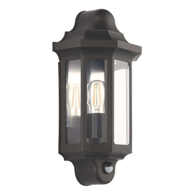 Lap Outdoor Half Lantern Wall Light With Pir Sensor Satin Black Ip44