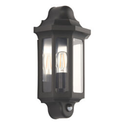 Lap Outdoor Half Lantern Wall Light With Pir Sensor Satin Black Ip44