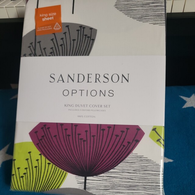 Sanderson Dandelion Clocks Blackcurrant Duvet Cover Set King - Bnip