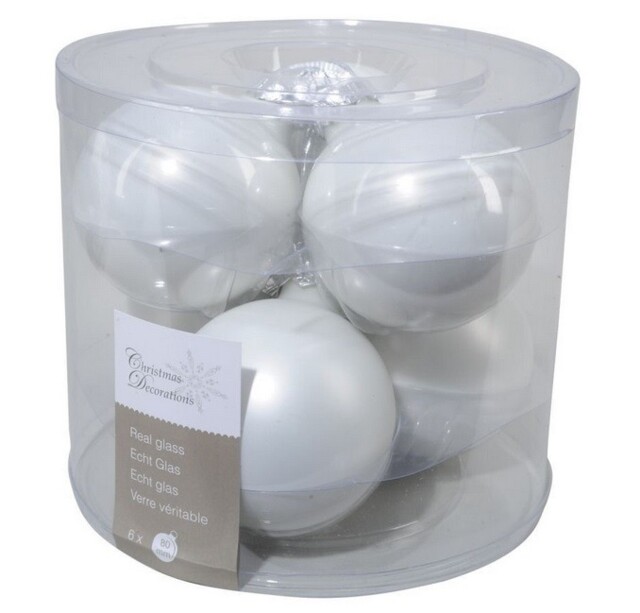 Decoris Pack Of 6 Real Glass Christmas Tree Baubles Decoration 8cm