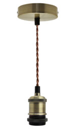 Ceiling Rose & Pendant Fabric Flex Antique Brass Hanging Lamp Holder
