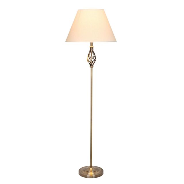 Floor Lamp Kingswood Traditional Barley Twist Antique Brass Cream
