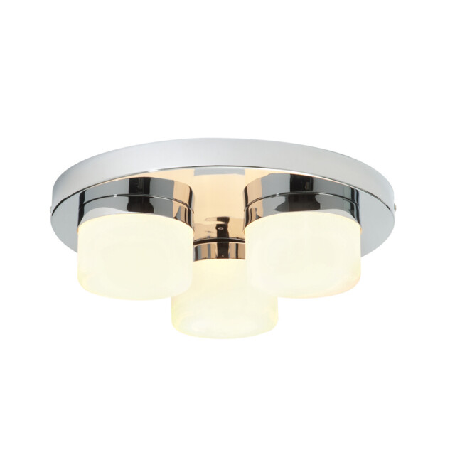 Saxby Pure 3 Light Chrome & Opal Glass Plate Bathroom Ceiling Light
