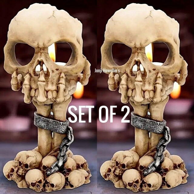 Skull Tea Light Candle Holder Ornament Gruesome Bone Claw Gothic Pagan