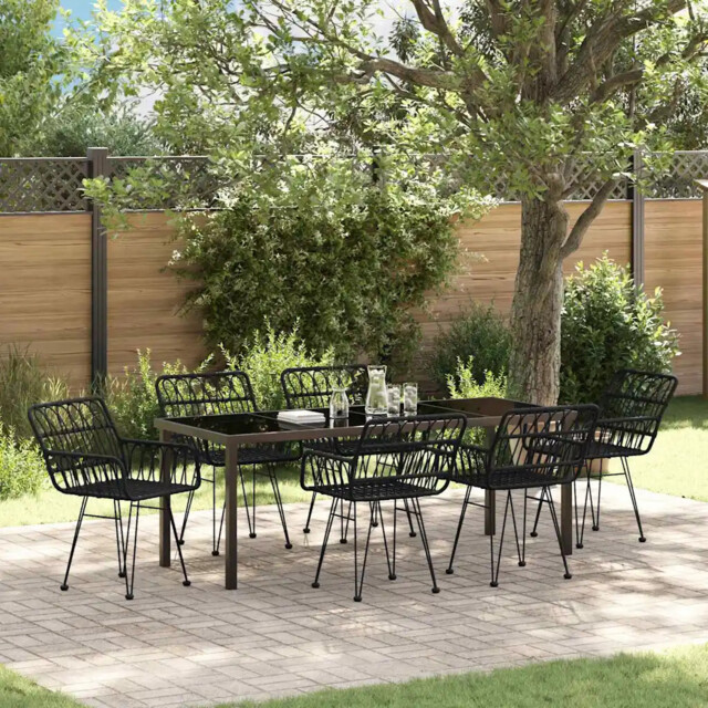 Garden Dining Set 7 Pcs Black Powder-coated Steel Vidaxl