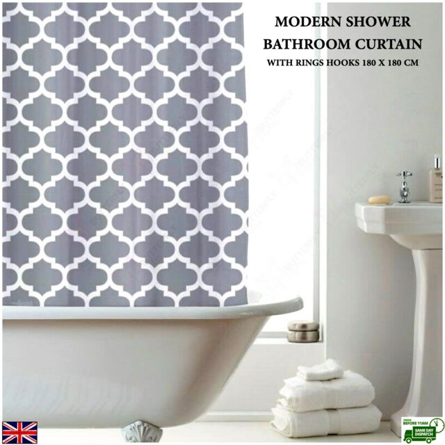 Moroccan Grey Peva Shower Curtain 180cm X 180cm With 12 X Shower Rings