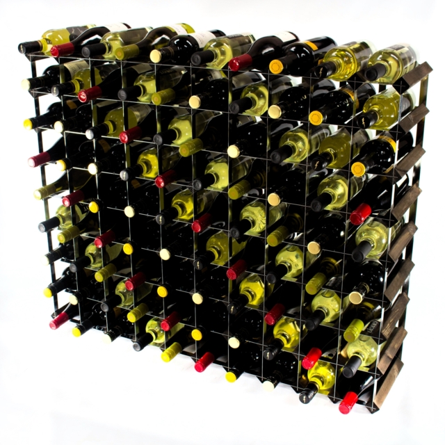Cranville Wine Rack Storage 90 Bottle Dark Oak Stain Wood And Metal