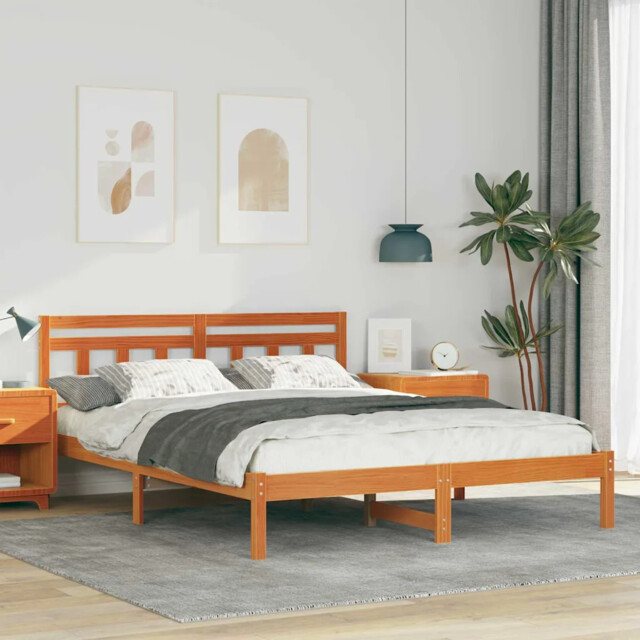 Bed Frame With Headboard Brown Pine Wood Vidaxl