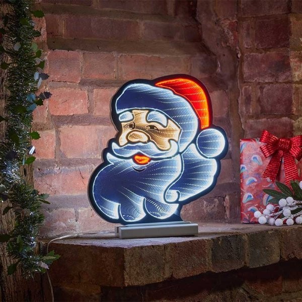 Santa Infinity Mains Powered Mirror Christmas Decor Window Indoor
