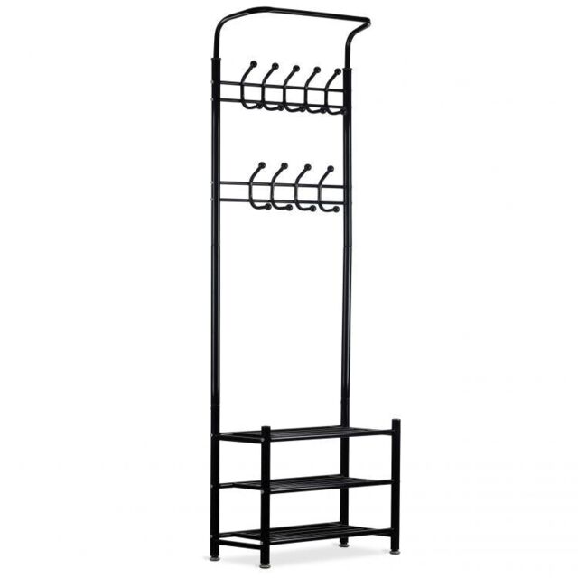 Industrial Coat Rack Vintage Shoe Stand Hallway Storage Bench Rustic