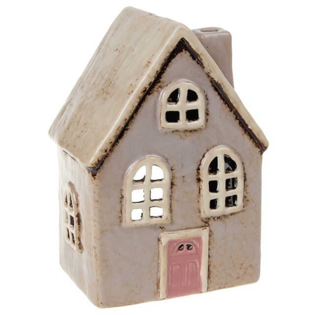 Shudehill Giftware Village Pottery Pale Grey Cottage Tealight Holder