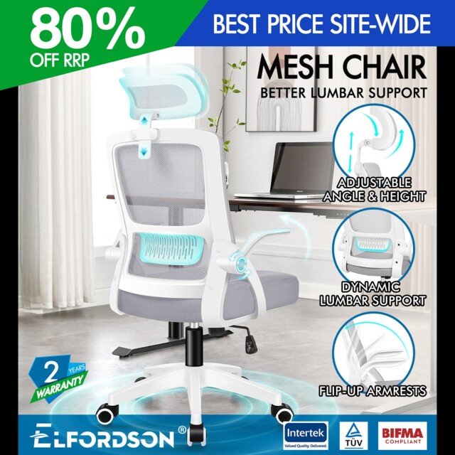Elfordson Mesh Office Chair Ergonomic High Back Headrest Swivel