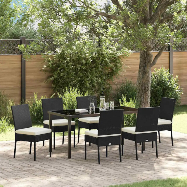Garden Dining Set 7 Pcs Black Poly Rattan Vidaxl