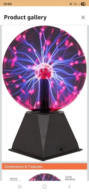 Global Gizmos 48980 8 Inch Mega Plasma Ball/touch Sensitive & Sound