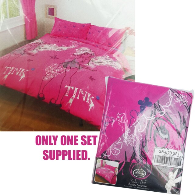 Disney Fairies Tinker Bell Double Duvet Cover Bedding Set Dark Pink