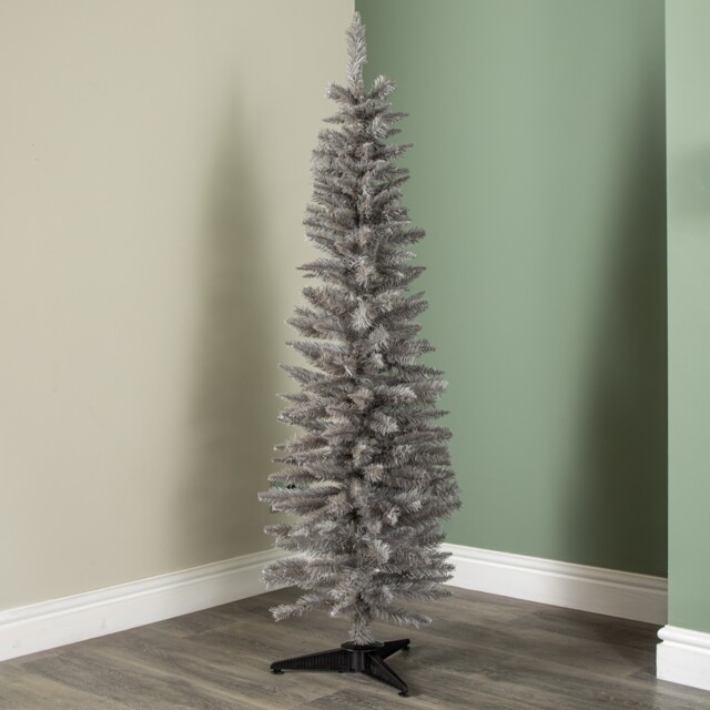 5ft (150cm) Snowtime Wrapped Pencil Pine Grey Christmas Tree With 236