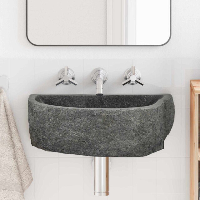 Wall-mounted Basin Grey 37 X 30 X 12 Cm River Stone Washbasin Rounded