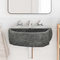 Wall-mounted Basin Grey 37 X 30 X 12 Cm River Stone Washbasin Rounded