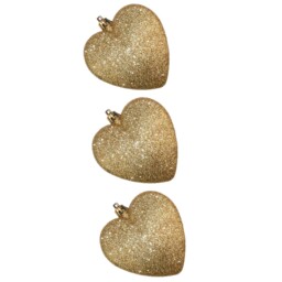 Christmas Decorations 3 Pack 90mm Glitter Hearts Tree Gold