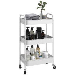 Rolling Cart 3-tier Steel White 45x30.6x79cm Mesh Baskets Compact