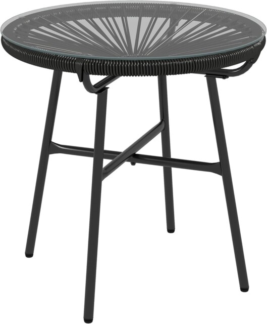 Rattan Coffee Table Garden Glass Top Round Patio Outdoor Furniture