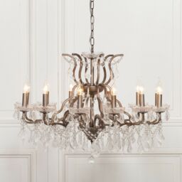 Large Silver 12 Arm Branch French Shallow Cut Glass Chandelier High