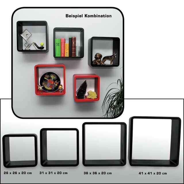 Cubes Wall Shelf Cube Design Shelf Decor 4 Set Black 26 31 36 41 Cm