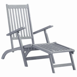 Outdoor Deck Chair With Footrest Grey Wash Solid Acacia Wood Vidaxl