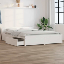 Bed Frame Solid Pine White 4ft Small Double 120x190cm With 4 Drawers