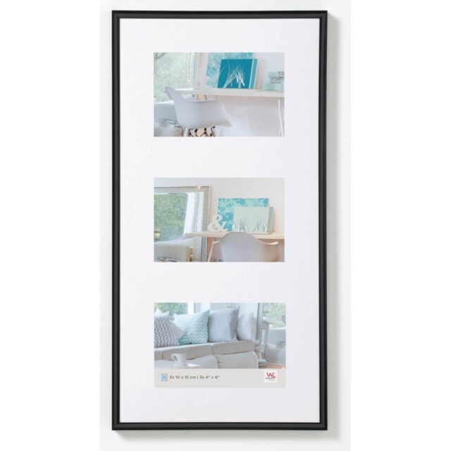 Triple 6x4 Inch Walther Lifestyle Photo Frame Black - 18x9 Inch