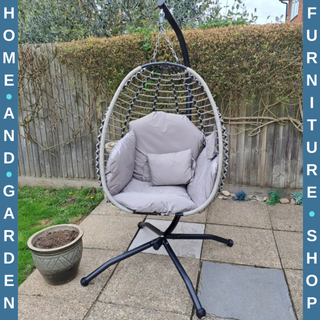 Garden Egg Chair Hanging Swing Chair Thick Cushion Grey Metal Frame
