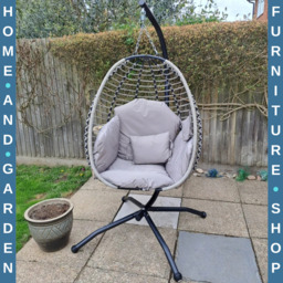 Garden Egg Chair Hanging Swing Chair Thick Cushion Grey Metal Frame