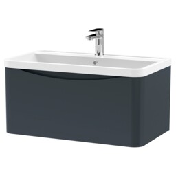 Nuie Lunar Satin Soft Black 800mm Wall Hung Single Drawer Vanity Unit