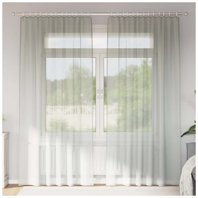 Voile Curtains 140x245 Cm Light Grey 100% Polyester Eyelet 2pcs Sheer