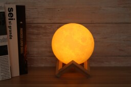 Moon Lamp 15cm White Textured Led Touch Color-changing On Wooden Stand