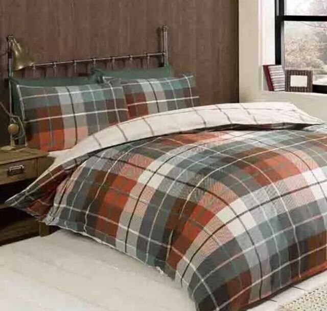 Lomond King Duvet Set 100% Brushed Cotton Terracotta/green