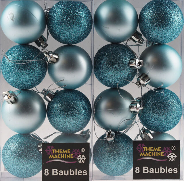 Ice Blue Christmas Baubles Hanging 5cm Tree Decorations - Glitter -