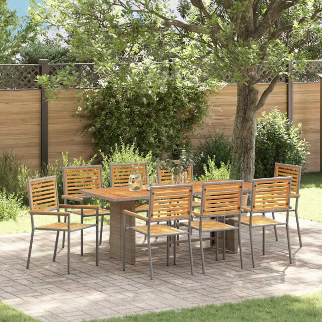 Garden Dining Set 9 Pcs Grey 190 X 80 X 75 Cm Poly Rattan Vidaxl