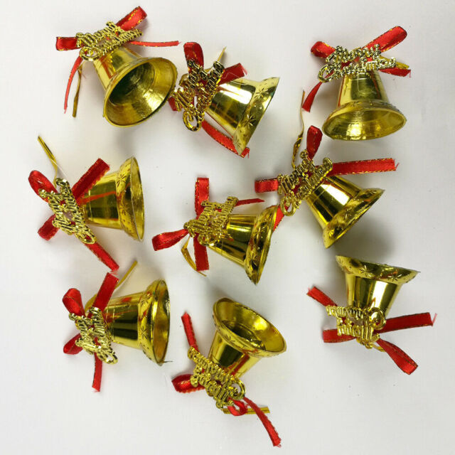 Tts Merry Christmas Tree Decor Gold Bell With Red Bows Xmas Ornament