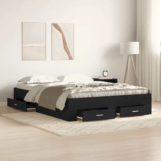 Bed Frame With Drawers Black Oak 160 X 200 Cm Engineered Wood Vidaxl